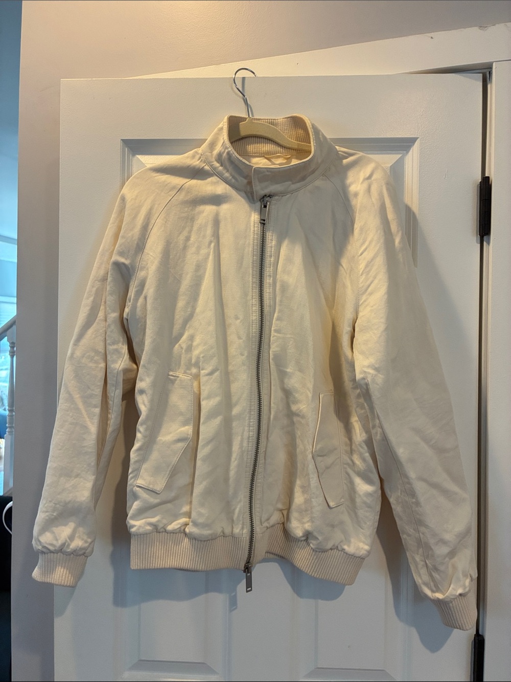 Zara Men's Cream Zip-Front Bomber Jacket